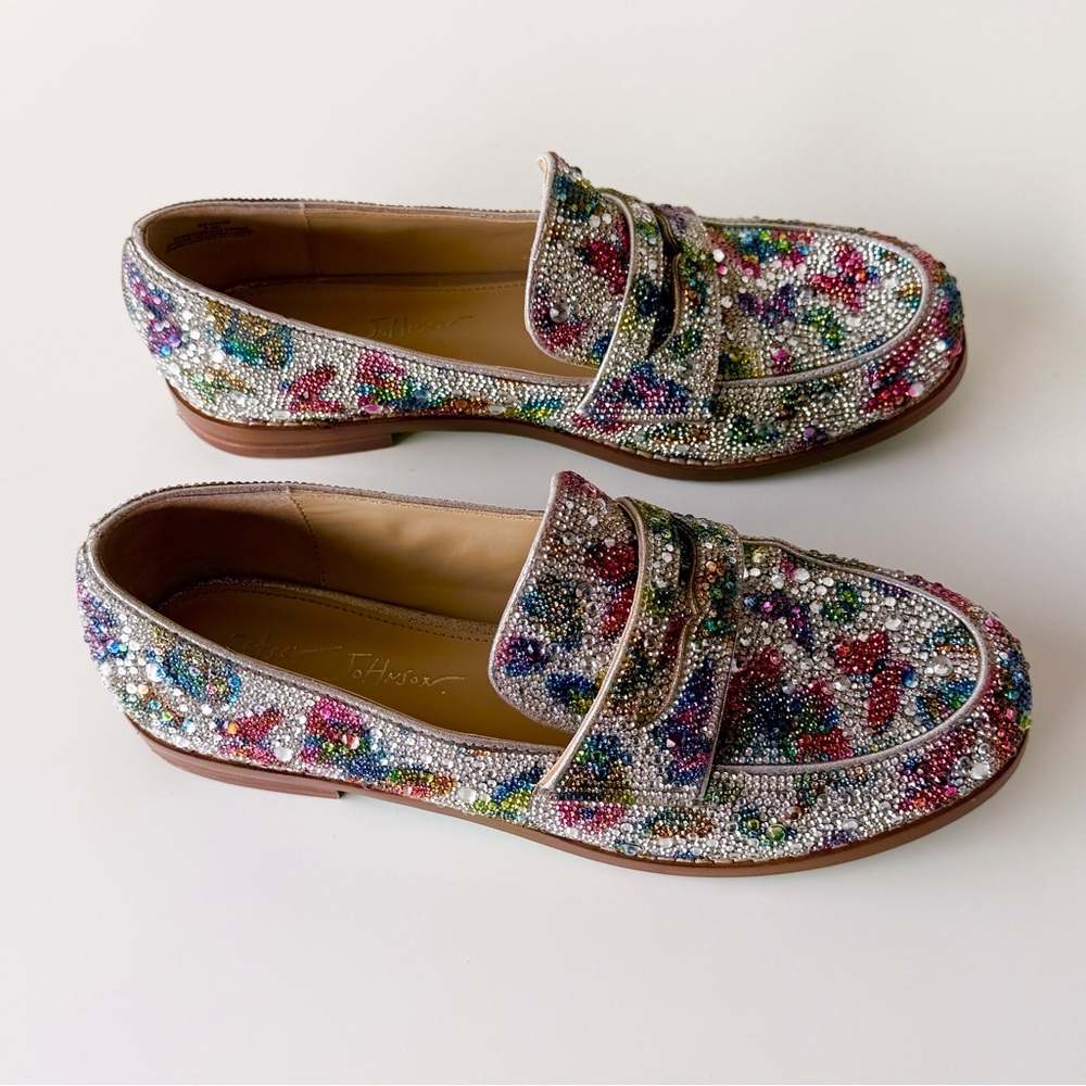 Betsey Johnson Silver Multicolor Crystal Embellished Loafers